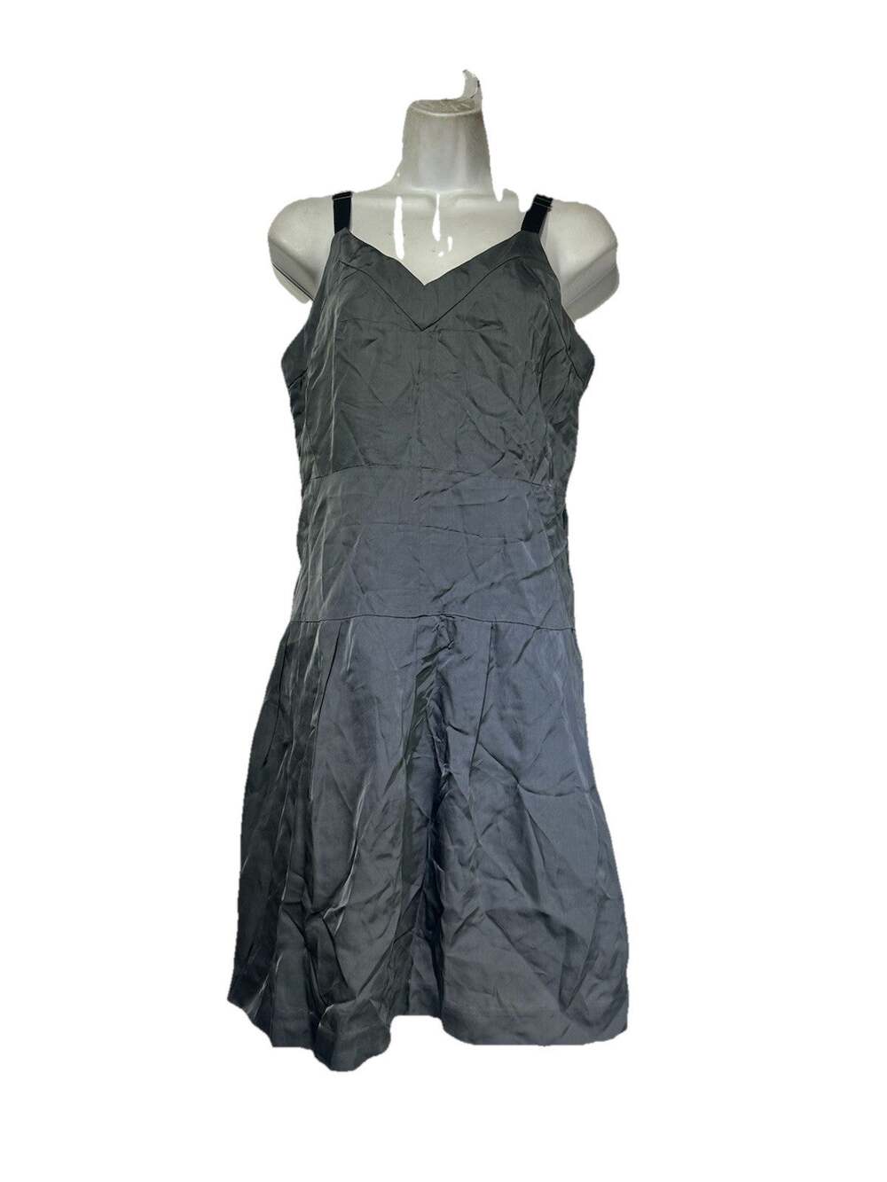 THEORY Scarlette Pendant Black Blue Silk Sleeveless Adjustable Strap Dress Sz 10